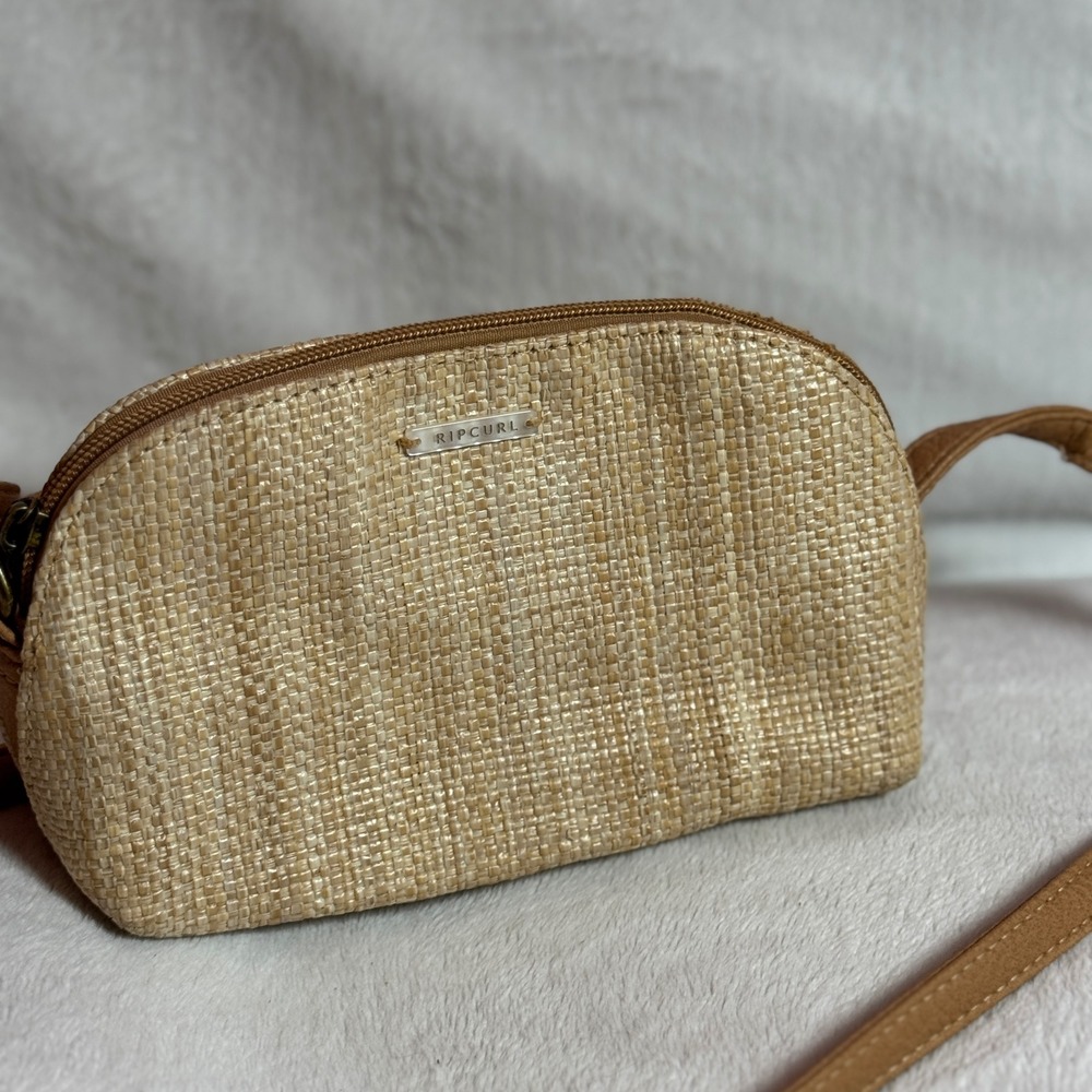 Rip Curl Natural Tan Woven Sunset Palms Mini Crossbody Top-Zip Closure Purse